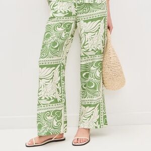 Anthropologie Little Lies Phoebe Green and White Wide Leg loose pants